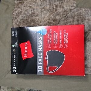 Hanes 10 Black 3Ply  Cotton Face Masks